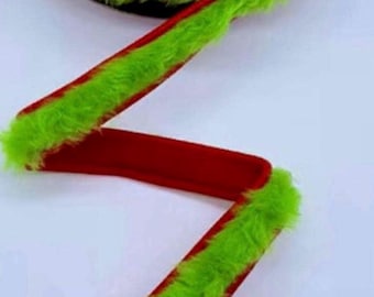 Faux Fur Bright Green Red Dupion Fused Back d Stevens Wired Ribbon, Green Monster Christmas Ribbon - 1" Wide, 10 Yards