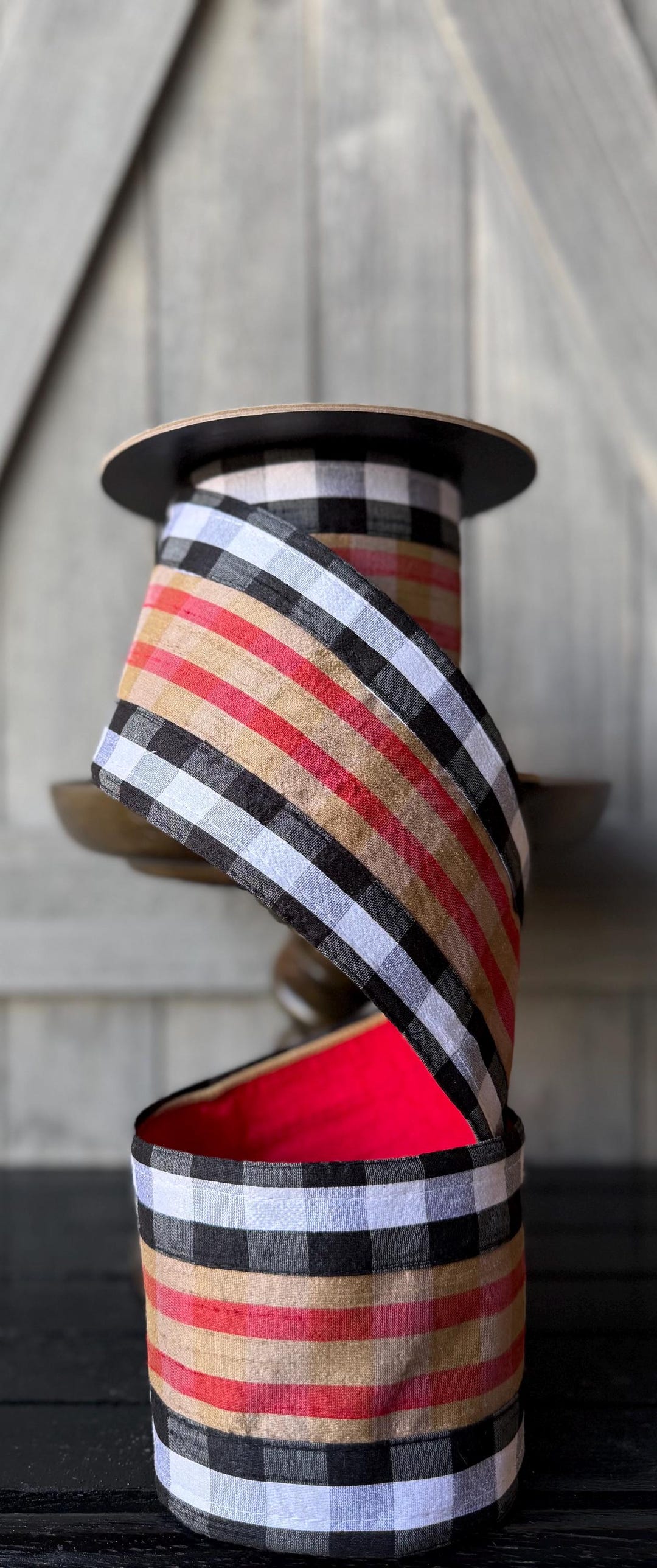 Park Avenue Plaid Buffalo Check Red Back D Stevens Wired Ribbon, 4 Inch ...