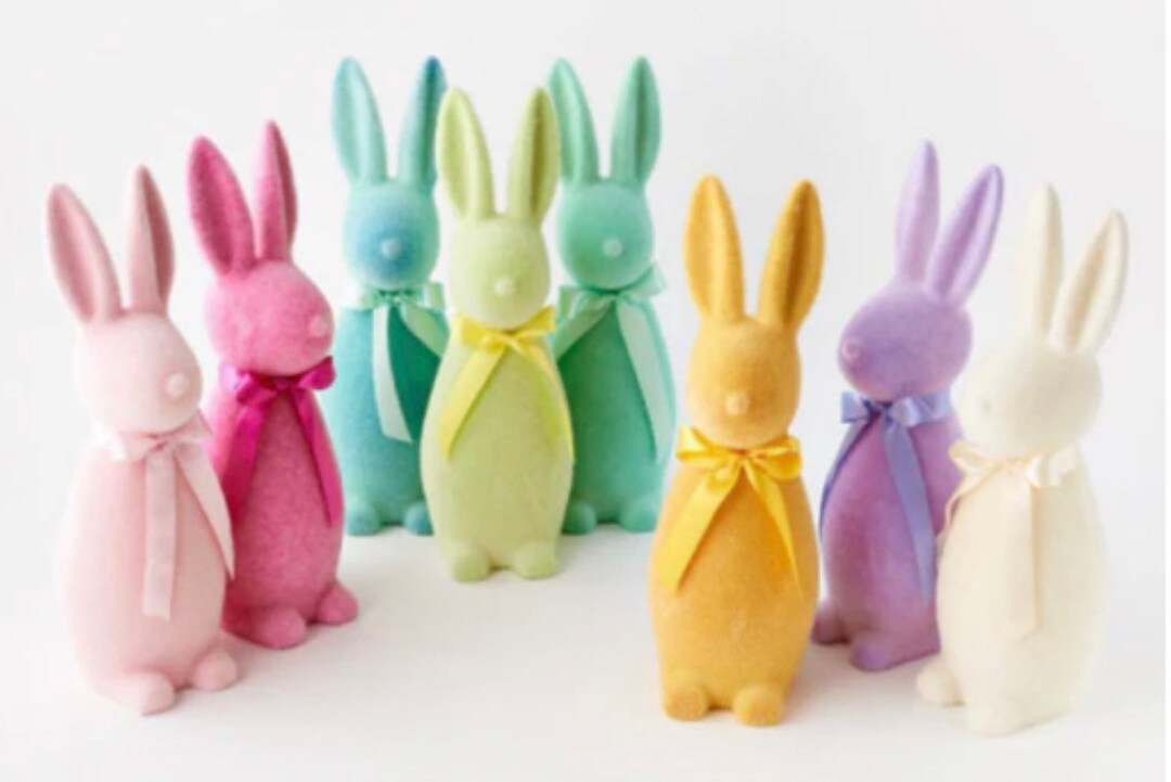 16 Inch Flock Bunny, Bunny Decor, Button Nose Bunny, Flocked Bunny ...
