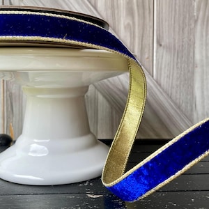d Stevens, 10 yards, 1 Inch Wired Ribbon, Blue Velvet Ribbon, Royal Blue Ribbon, Velvet Ribbon, Luxury Ribbon, Blue Ribbon, Gold Ribbon
