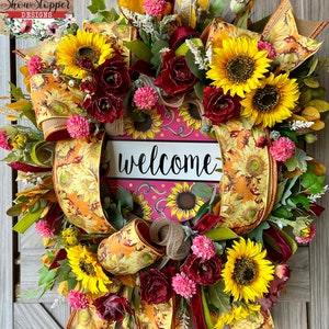 Welcome Door Wreath, Sunflower Door Wreath, Sunflower Wreath, Welcome Home Wreath, Front Door Wreath, Floral Door Wreath, Floral Wreath