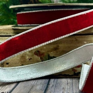 d Stevens, 10 yards, 1 Inch Wired Ribbon, Red Velvet Ribbon, Designer Ribbon, Red Ribbon, Silver Ribbon, Velvet Ribbon, Christmas Ribbon