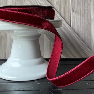 Wired Red Velvet Ribbon With Silver Tinsel, Red Silver Christmas