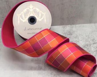 D Stevens, 10 Yards, 2.5 Inch Wired Ribbon, Pink Plaid