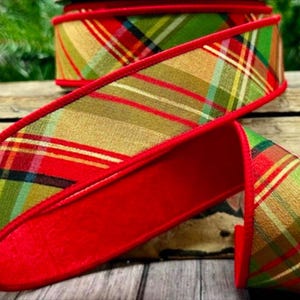 d Stevens, 10 yards, 1.5 Inch Wired Ribbon, Ainsley Plaid Ribbon, Moss Green Ribbon, Holiday Ribbon, Red Ribbon, Ribbon, Luxury Ribbon