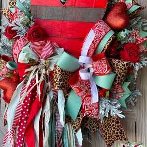 Red Heart Wreath, Valentine Wreath, Rag Bow Wreath, Rustic Heart Wreath, Heart Door Wreath, Farmhouse Wreath, Love Door Wreath, Heart Wreath image 5