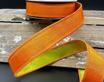 d Stevens, 10 yards, 1.5 Inch Wired Ribbon, Taffeta Ribbon, Orange Ribbon, Lime Green Ribbon, Designer Ribbon, Reversible Ribbon