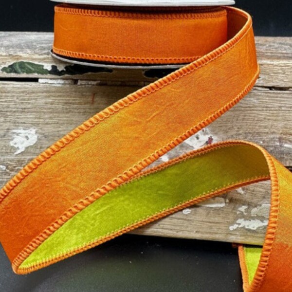 d Stevens, 10 yards, 1.5 Inch Wired Ribbon, Taffeta Ribbon, Orange Ribbon, Lime Green Ribbon, Designer Ribbon, Reversible Ribbon