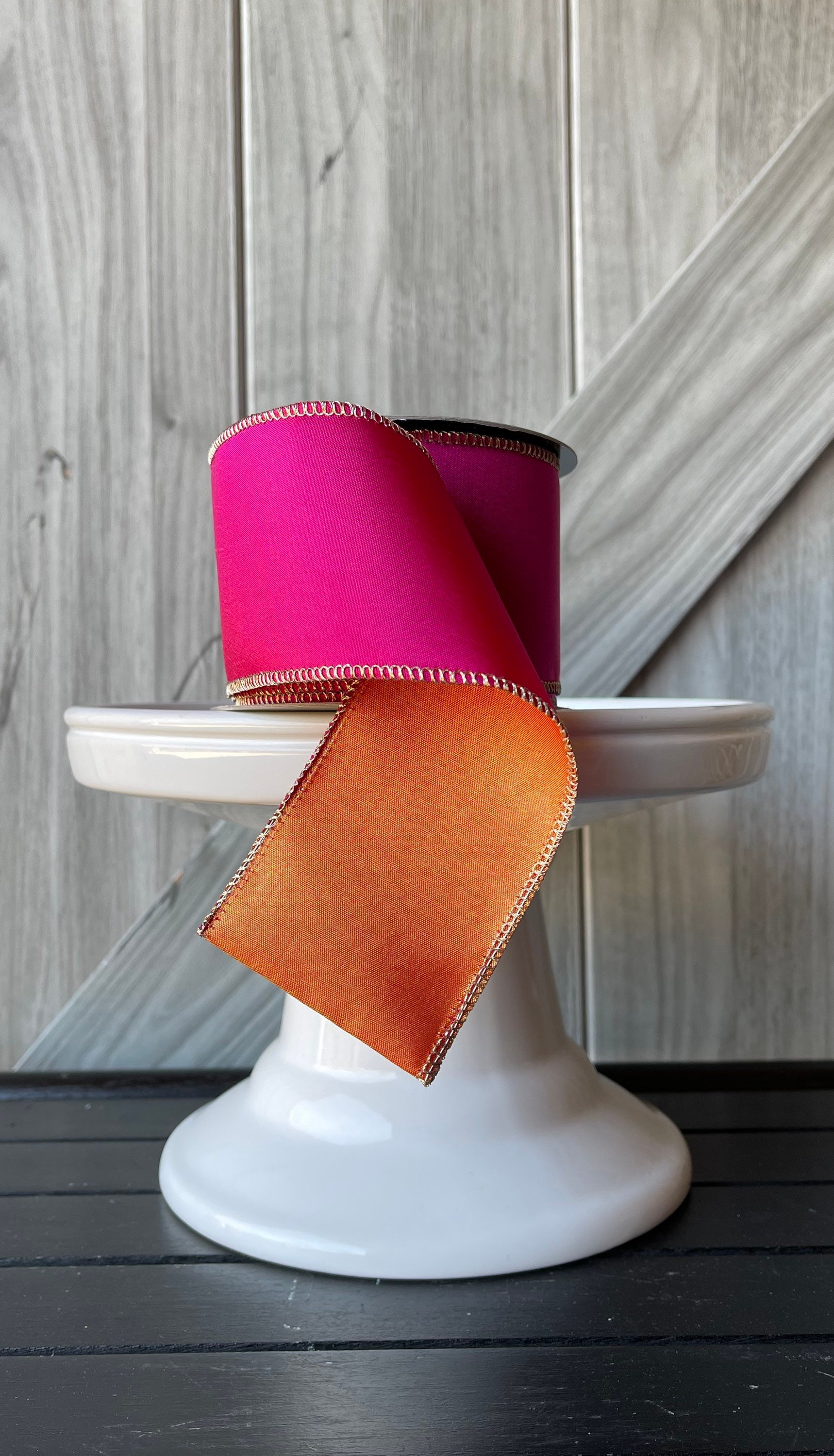 Hot Pink And Orange Reversible Taffeta Ribbon