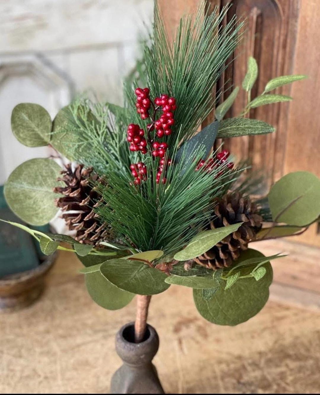 18" Faux Pine & Berry Spray: Holiday Home Decor - Etsy