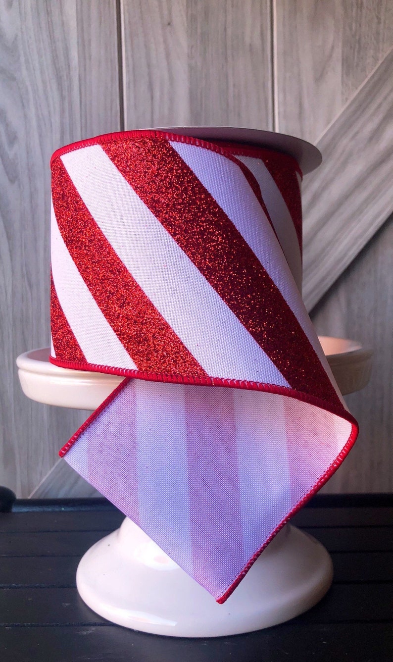 10 yards 4 Inch Wired Ribbon Farrisilk Ribbon Red Glitter Ribbon Stripe Wired Ribbon Glitter Wired Ribbon Red Ribbon Quality Ribbon