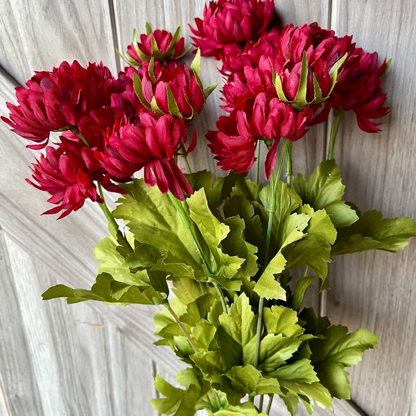 18" Mum Bush, Burgundy Mum Bush, Mini Ball Mum Bush, Red Mum Bush, Faux Mini Mum Bush, Faux Mini Mum, Faux Floral Spray, Floral Photo Prop