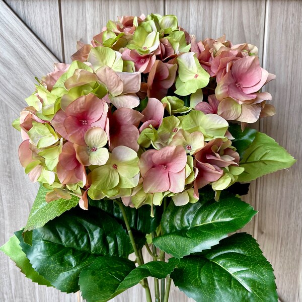 22" Hydrangea Bush, Pink Hydrangea Bush, Flower Spray, Pink Florals, Faux Hydrangeas, Wedding Florals, Floral Home Decor, Hydrangea Spray