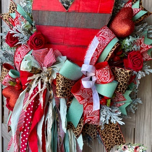 Red Heart Wreath, Valentine Wreath, Rag Bow Wreath, Rustic Heart Wreath, Heart Door Wreath, Farmhouse Wreath, Love Door Wreath, Heart Wreath image 9