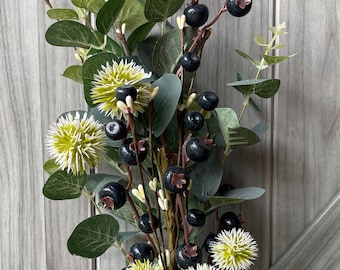 18" Faux Blueberry Bush, Eucalyptus Berry  Spray, Floral Arranging, Greenery Filler, Photo Prop, 18" Long