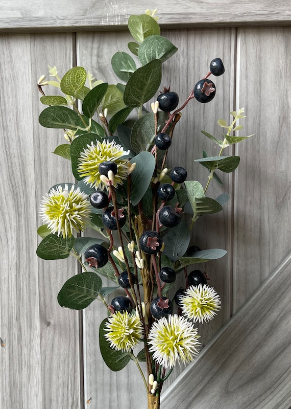 Faux Berry Bush - Blue, Greenery Filler Spray, Wedding Floral Accent, Photo Prop, 18" Long