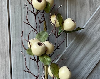 24" Faux Crabapple Spray, Beige (Ivory) Berry Bush, Floral Arranging, DIY Wreath Making, 24" Long