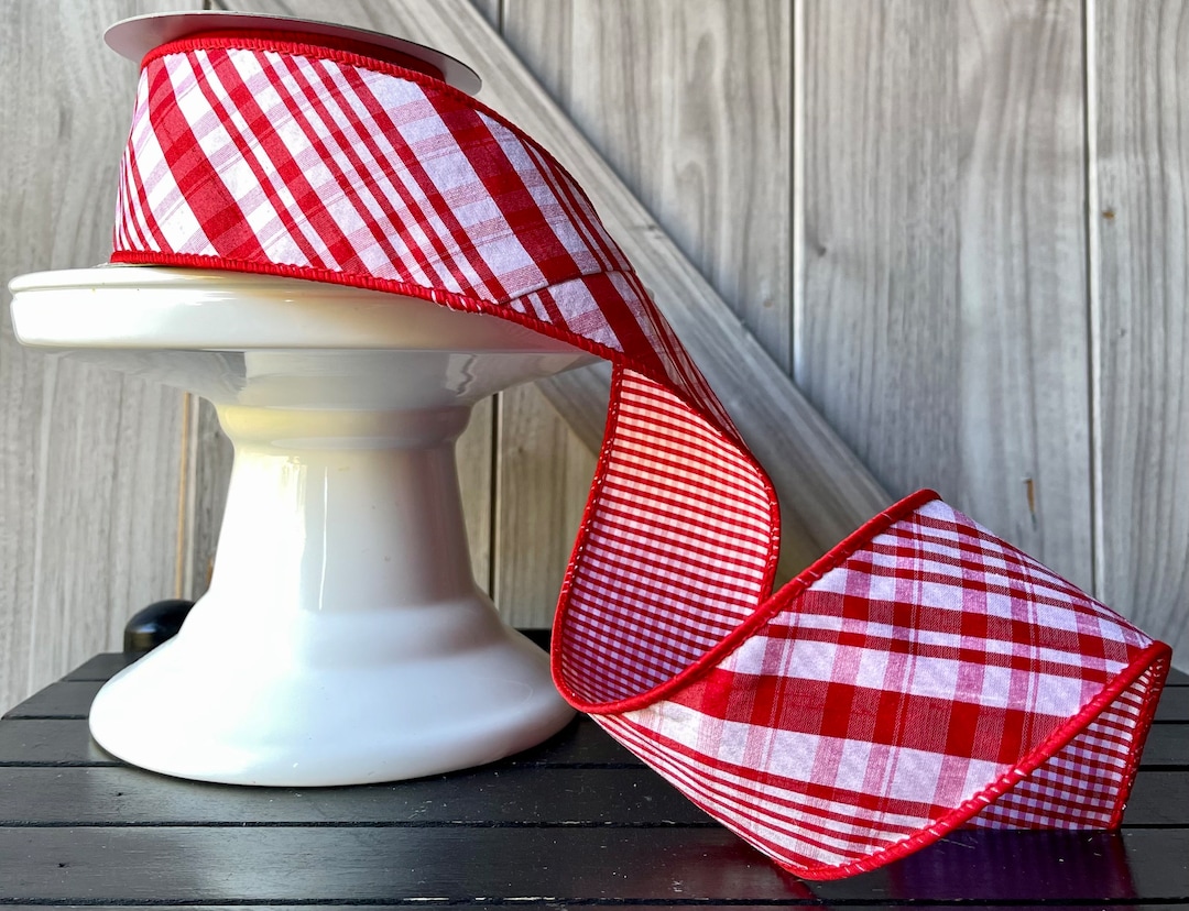 5 Yards, 2.5 Inch Wired Ribbon, Plaid Wired Ribbon, Mini Check Ribbon ...