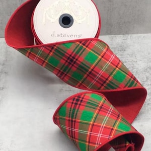 d Stevens, 10 yards, 4 Inch Wired Ribbon, Asher Plaid Ribbon, Red Ribbon, Diagonal Ribbon, Designer Ribbon, Luxury Ribbon, Christmas Ribbon