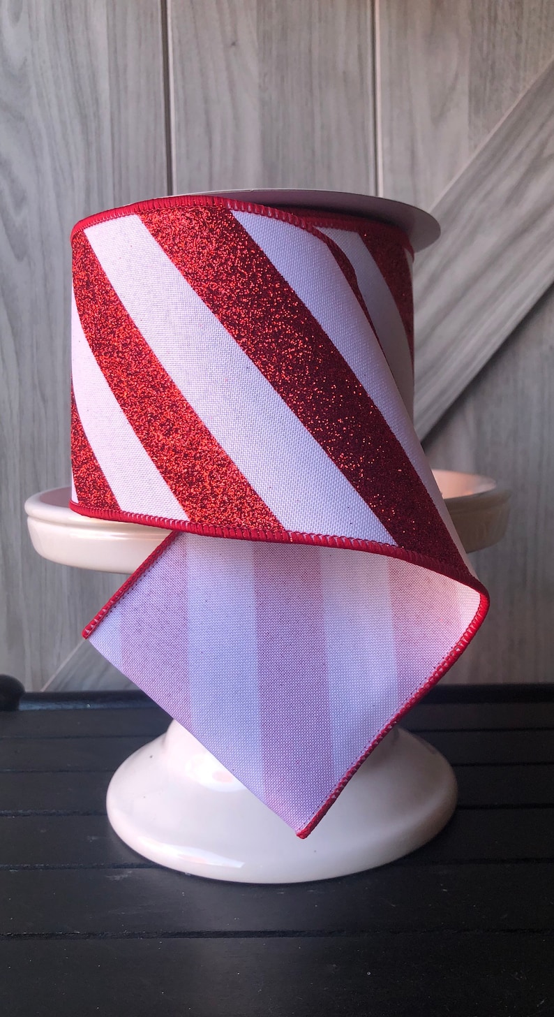 10 yards 4 Inch Wired Ribbon Farrisilk Ribbon Red Glitter Ribbon Stripe Wired Ribbon Glitter Wired Ribbon Red Ribbon Quality Ribbon