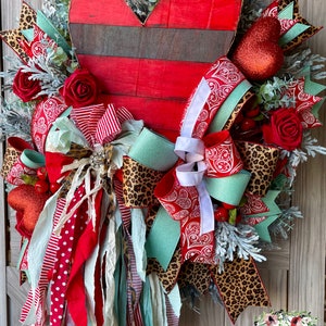 Red Heart Wreath, Valentine Wreath, Rag Bow Wreath, Rustic Heart Wreath, Heart Door Wreath, Farmhouse Wreath, Love Door Wreath, Heart Wreath image 4