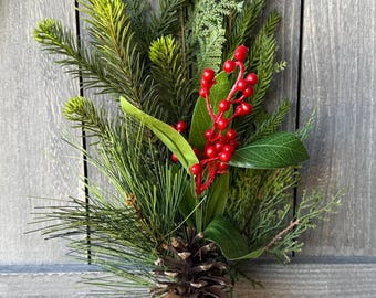 Faux Pine Berry Pinecone Spray, Mixed Greenery Bush Photo Prop, 18" Long