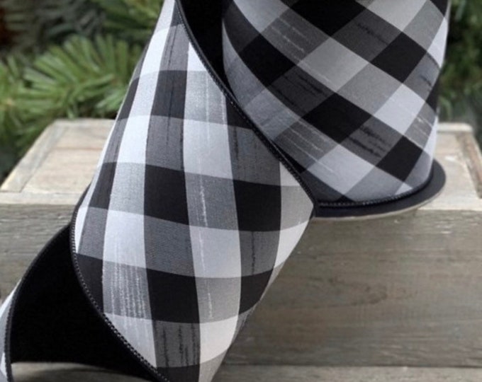 D Stevens, 10 Yards, 4 Inch Wired Ribbon, Buffalo Check Ribbon ...