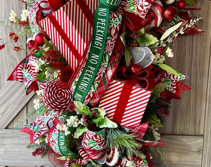 No Peeking Door Swag, Present Door Swag, Candy Cane Swag, Holiday Candy
