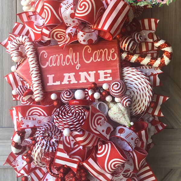 Candy Cane Wreath - Candy Cane Decor - Peppermint Décor - Christmas Ribbon Wreath - Christmas Decor - Candy Wreath - Whimsical Christmas