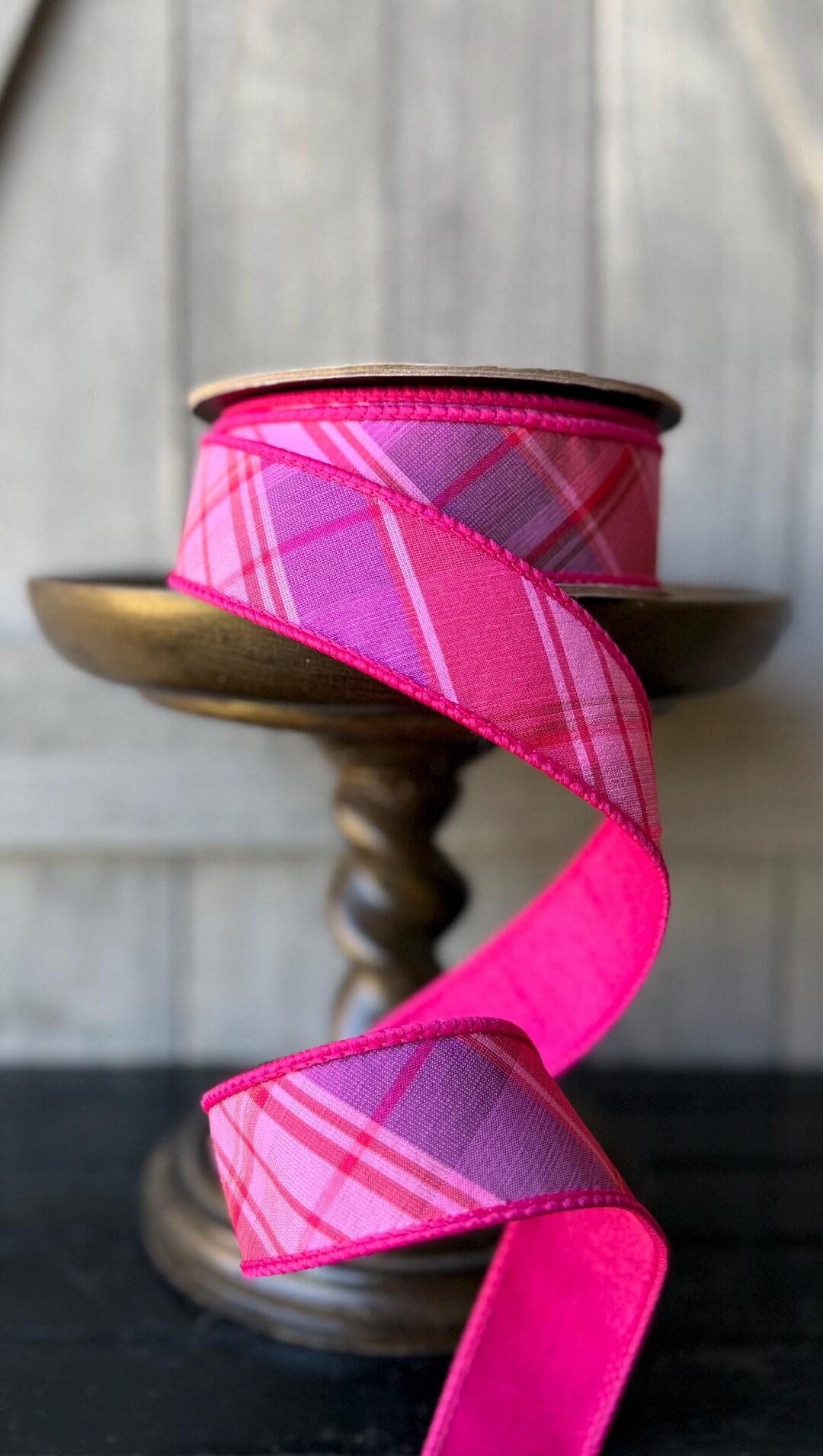 Diagonal Plaid Hot Pink Purple W/ Fused Back D Stevens Wired Ribbon ...