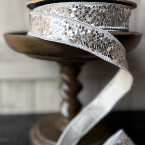 1" Cirque Silver Glitter d Stevens Wired Ribbon, Christmas Ribbon, Designer Ribbon, 1" Wide, 10 Yards