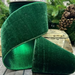 d Stevens, 10 yards, 4 Inch Wired Ribbon, Hunter Green Ribbon, Green Velvet Ribbon, Luxury Ribbon, Holiday Ribbon, Designer Ribbon, Ribbon