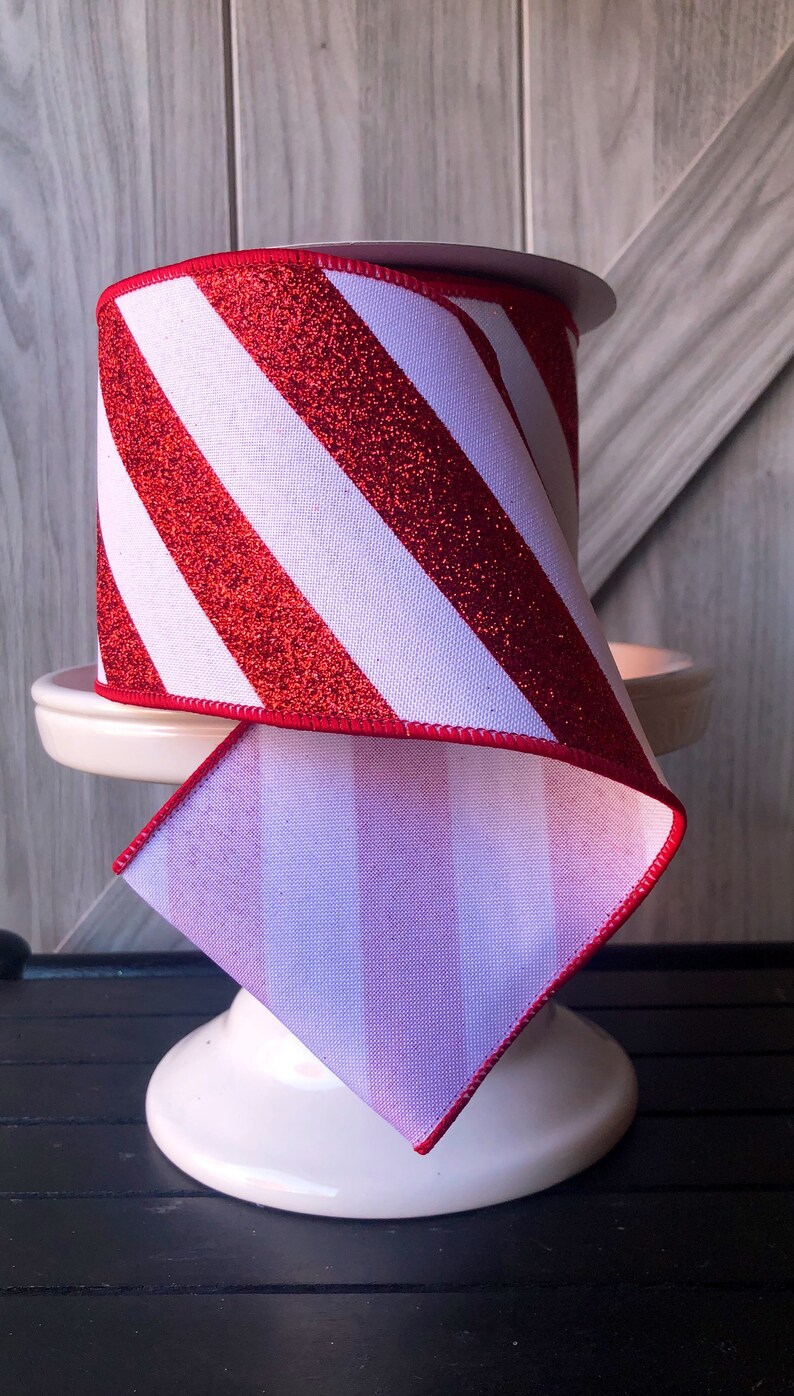10 yards 4 Inch Wired Ribbon Farrisilk Ribbon Red Glitter Ribbon Stripe Wired Ribbon Glitter Wired Ribbon Red Ribbon Quality Ribbon