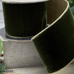 d Stevens, 10 yards, 4 Inch Wired Ribbon, Green Velvet Ribbon, Velvet Ribbon, Gold Ribbon, Luxury Ribbon, Christmas Ribbon, Holiday Ribbon