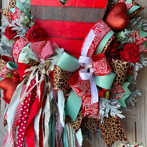 Red Heart Wreath, Valentine Wreath, Rag Bow Wreath, Rustic Heart Wreath, Heart Door Wreath, Farmhouse Wreath, Love Door Wreath, Heart Wreath image 8
