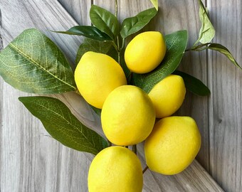 SET OF 2, 17" Lemon Spray, Faux Lemon Bush, Faux Lemon Spray, Faux Lemon Pick, Lemon Photo Prop, Artificial Lemon Spray, Lemon Home Décor