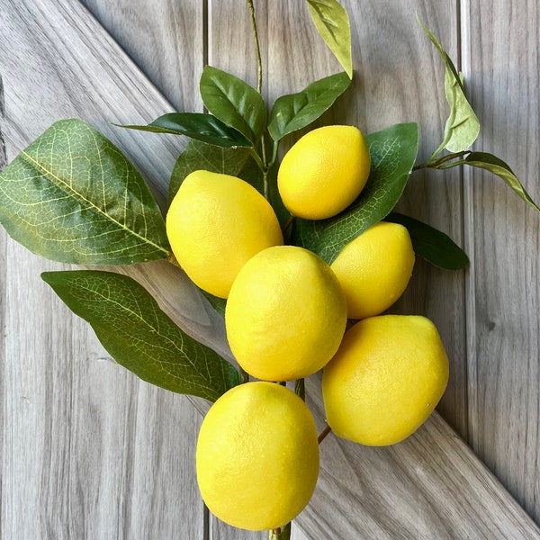 SET OF 2, 17" Lemon Spray, Faux Lemon Bush, Faux Lemon Spray, Faux Lemon Pick, Lemon Photo Prop, Artificial Lemon Spray, Lemon Home Décor