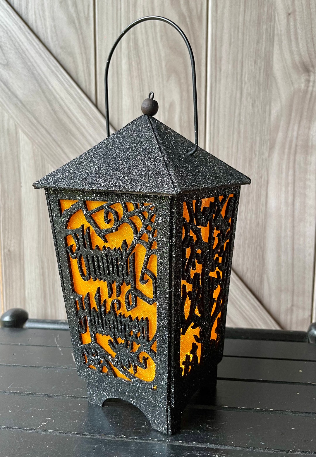 11 Lit Lantern, Halloween Decoration, Glitter Lit Lantern, Orange