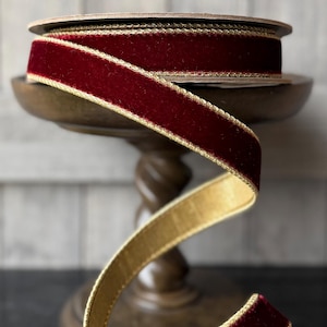 Ruby Red Velvet Gold Back Wired d Stevens Ribbon, 1 Inch, 10 Yards