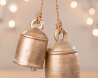 Paper Mache Bells, Metallic Gold Home Decor, Holiday Decoration,
