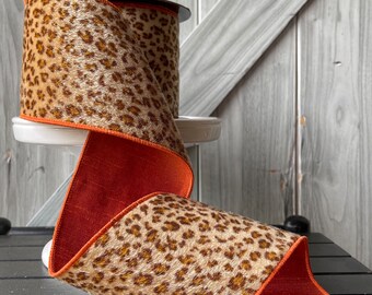 D Stevens, 10 Yards, 4 Inch Wired Ribbon, Leopard Ribbon