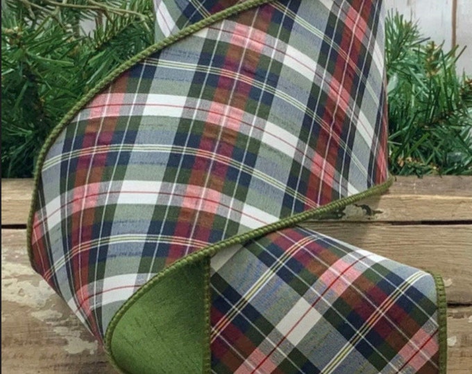 D Stevens, 10 Yards, 4 Inch Wired Ribbon, Shasta Plaid Ribbon, Plaid ...