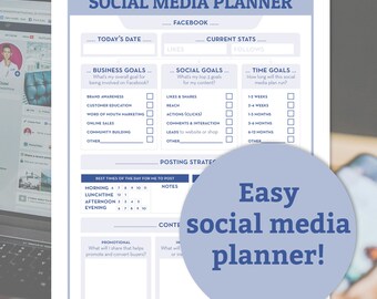 Planer mediów społecznościowych | Planer marketingowy | Planer miesięczny, planer blogów, planer biznesowy, media społecznościowe, śledzenie mediów społecznościowych, śledzenie celów