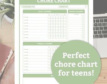 Kid's Chore Chart | EDITABLE | Children's Chore Chart, teen chore chart, responsibility chart, kid's chore chart printable, reward chart