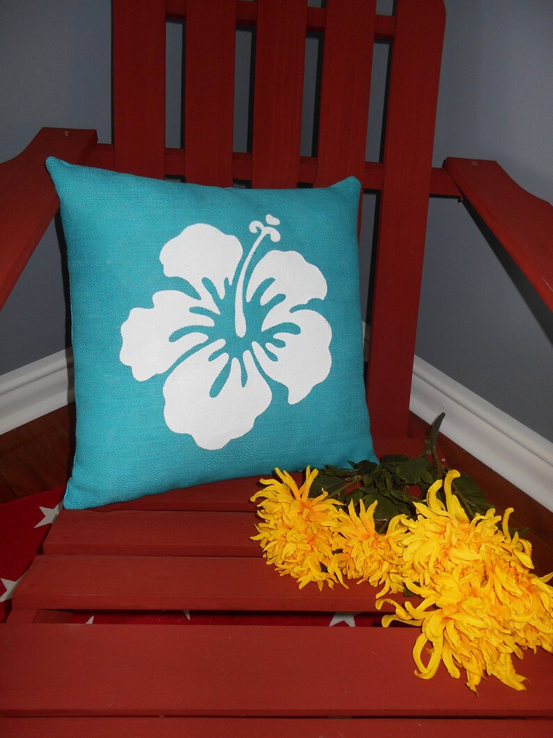 Burlap Hibiscus Pillowburlap pillownautical pillowbeach Etsy