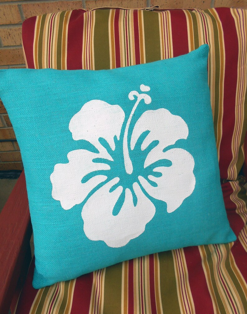 Burlap Hibiscus Pillowburlap pillownautical pillowbeach Etsy