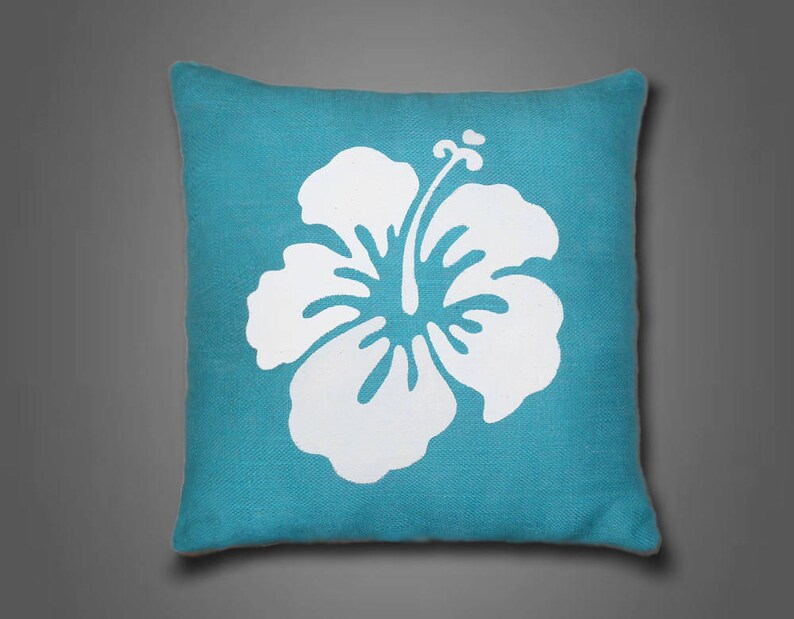 Burlap Hibiscus Pillowburlap pillownautical pillowbeach Etsy