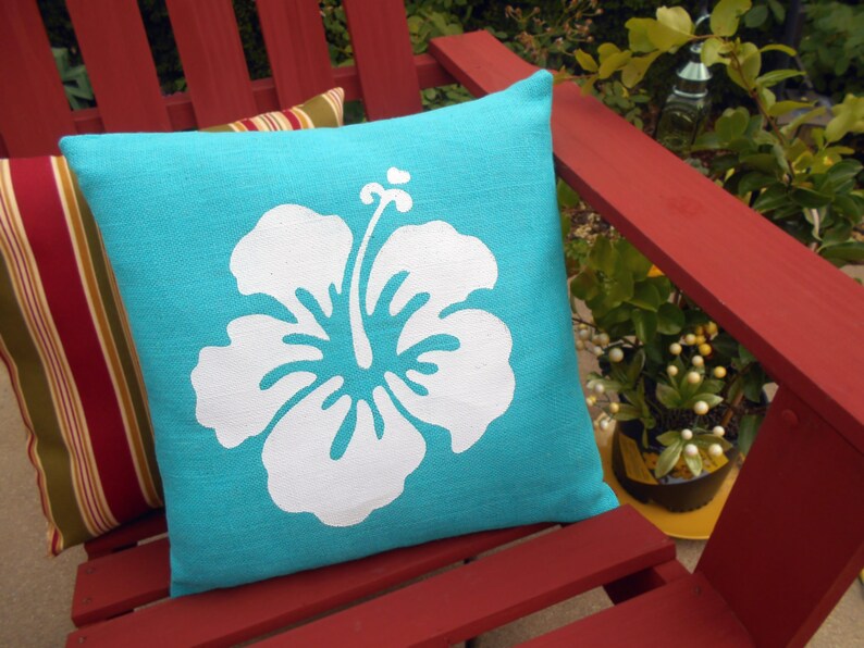 Burlap Hibiscus Pillowburlap pillownautical pillowbeach Etsy