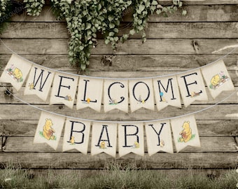 Downloadable Digital Banner/Garland. Winnie The Pooh Baby Shower, Bunting Flags, Winnie The Pooh, Flag Decorations,Digital Download,Download