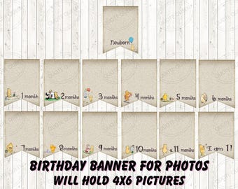 Winnie the Pooh First Birthday Photo Banner, 6x4 (Digital Download)